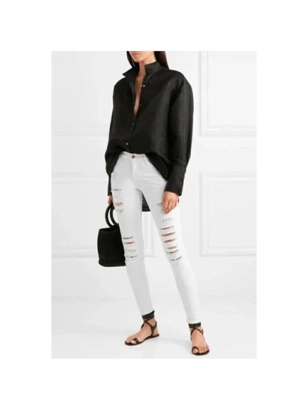 Le Skinny De Jeane Blanc White Distressed Jeans by Frame Denim Size 27
